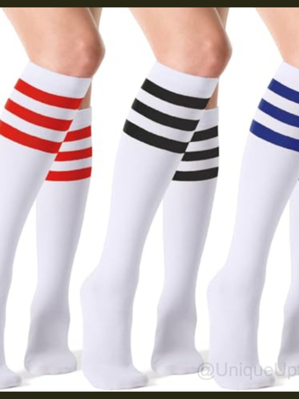 Women's Knee High Athletic Socks Cotton Spandex Striped Tube Socks for Running